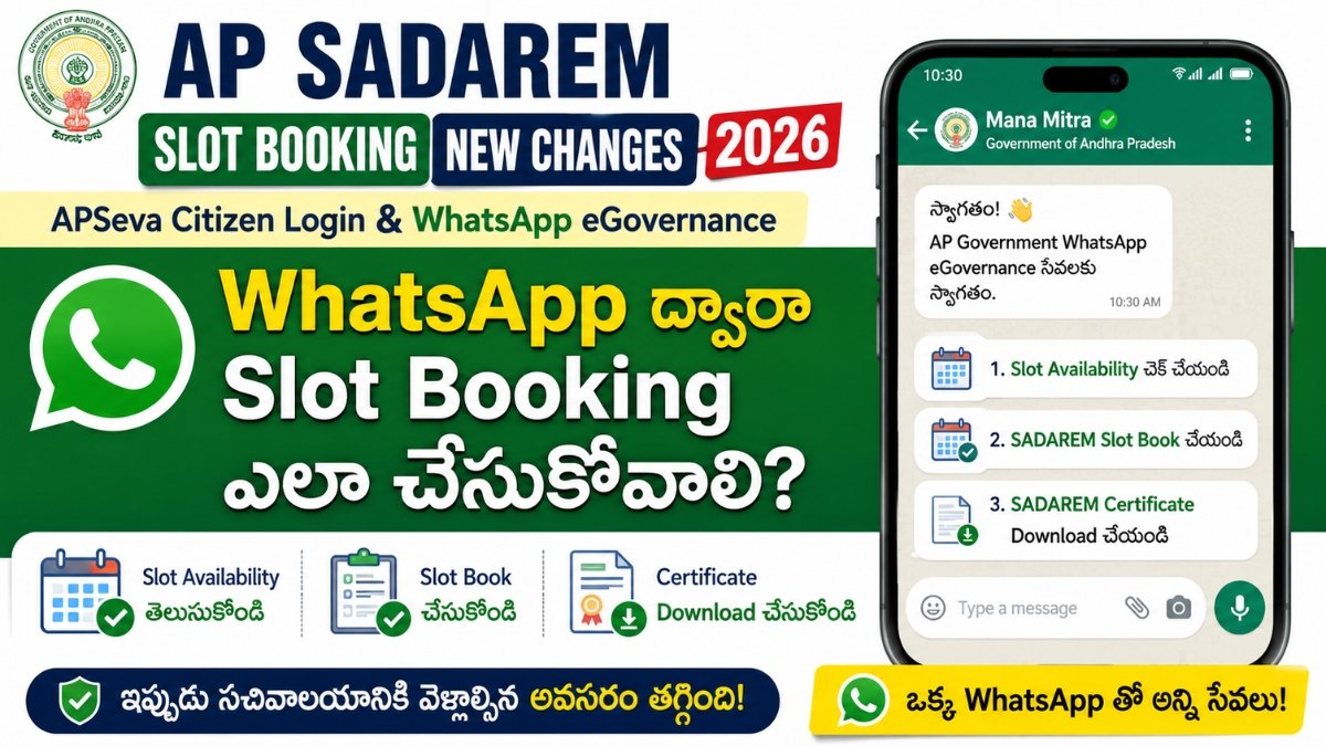 AP SADAREM Slot Booking 2026 APSeva Citizen Login మరియు WhatsApp సేవలు
